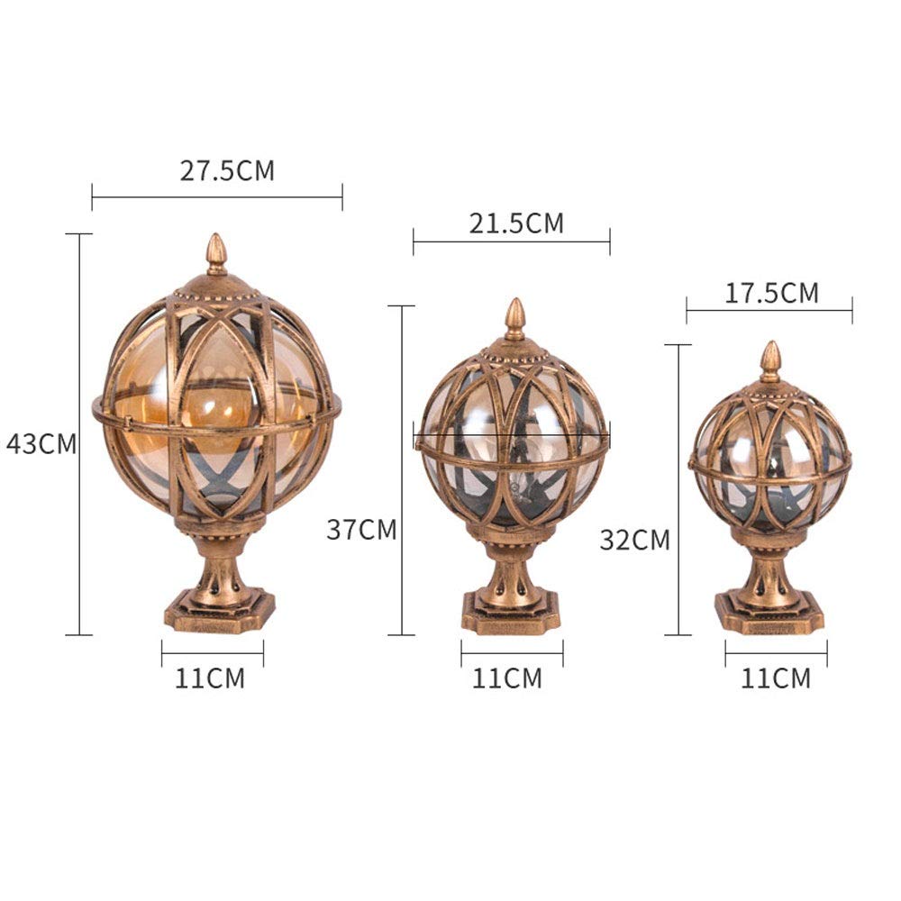 Kreatywna Lampa Kulowa Wodoodporna Ścienna Zewnętrzna Kolumna Ścienna Lampa Czołowa Lampa Kolumnowa Do Drzwi Willi Europejska Lampa Ogrodowa, Lampa Słupkowa Do Oświetlenia Kr,Bronze-M
