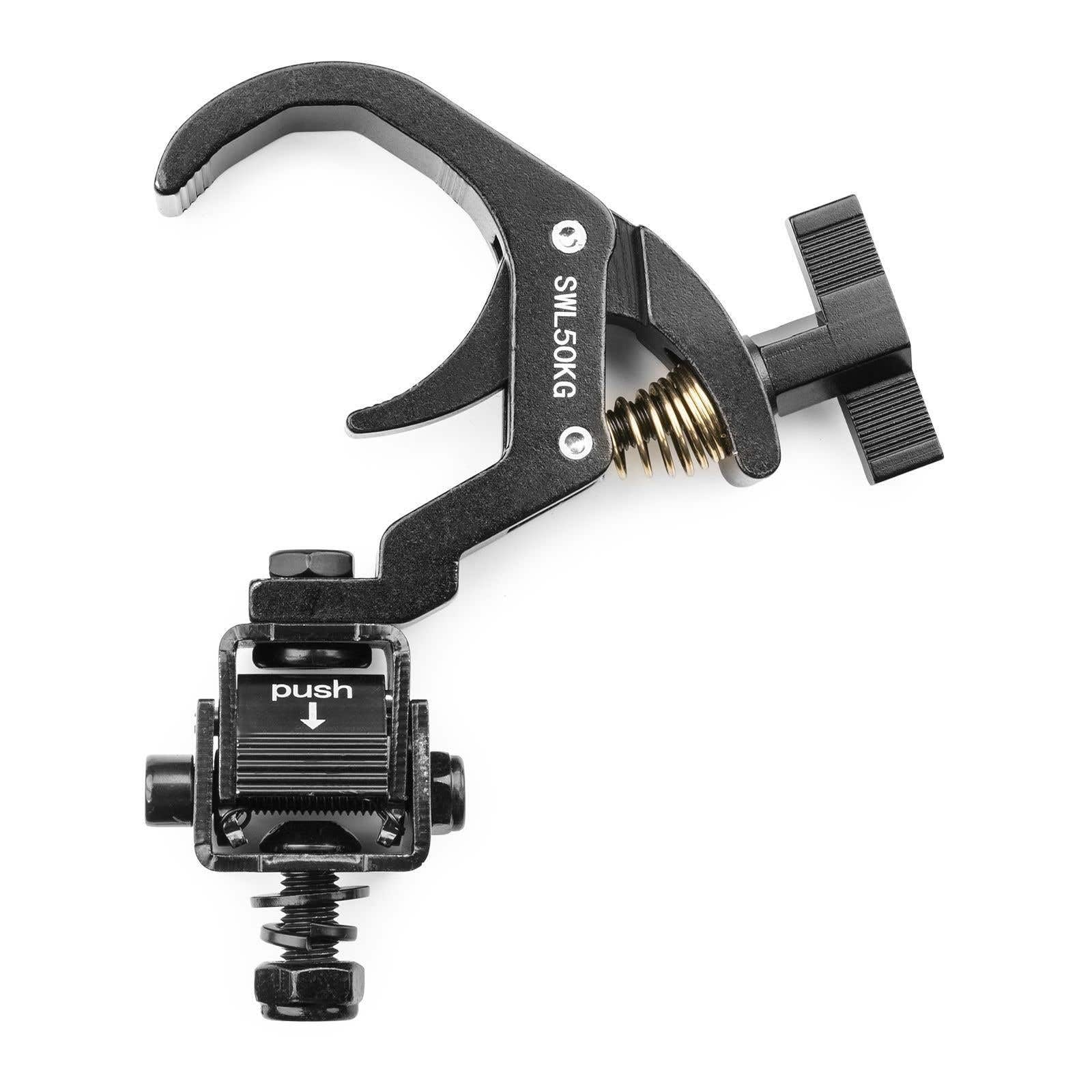 Beamz Black Bc50b-150F Foldable Quick Trigger Lighting Clamp 50Kg Load, Aluminium Stage And Dj Truss Clamps, Fits 35-60Mm Pipes, M10 Thread Bolt