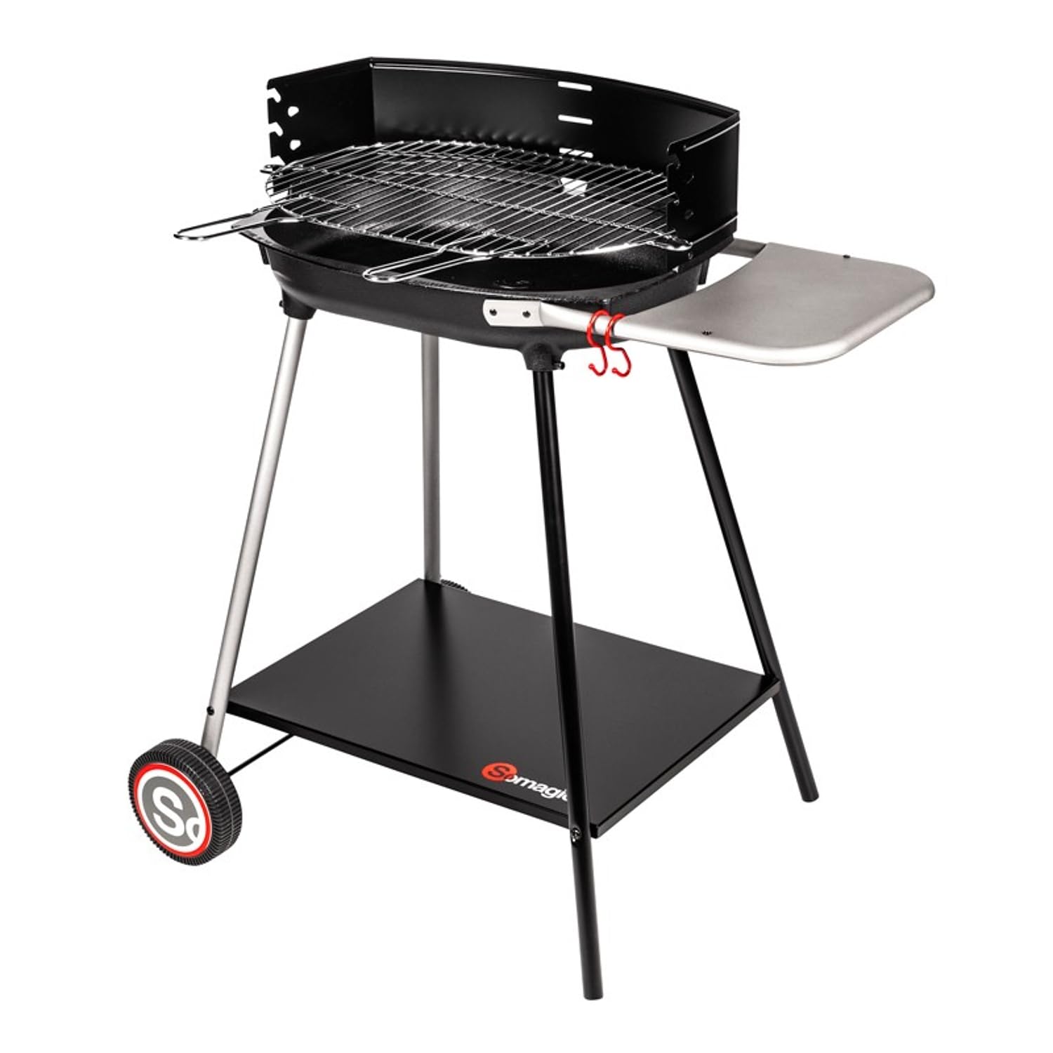 Barbecue à charbon de bois Myconos avec cuve en fonte, grille en acier chromé, sur chariot, pour 8/10 convives, dimensions 84.5 x 56.5 x 88.5 cm, poids 12.8 kg