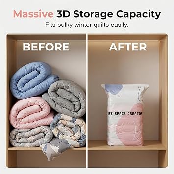 3 PACK No-Pump Vacuum Storage Bags, Press & Seal Space-Saving Compression Bags for Clothes, Bedding, Comforters Reusable Heavy-Duty Storage Organizer for Travel & Home (27.6 19.7 11.8)