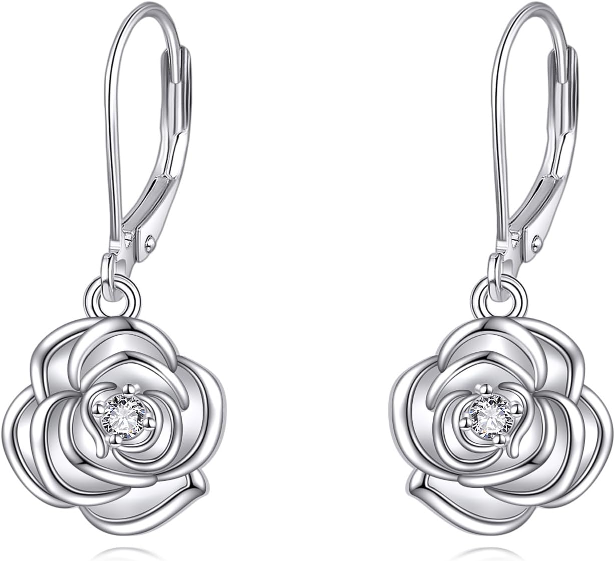 VONALA Rose Flower Earrings 925 Sterling Silver Vintage Rose Leverback Earrings Flower Dangle Drop Earrings Halloween Jewelry Gift for Women