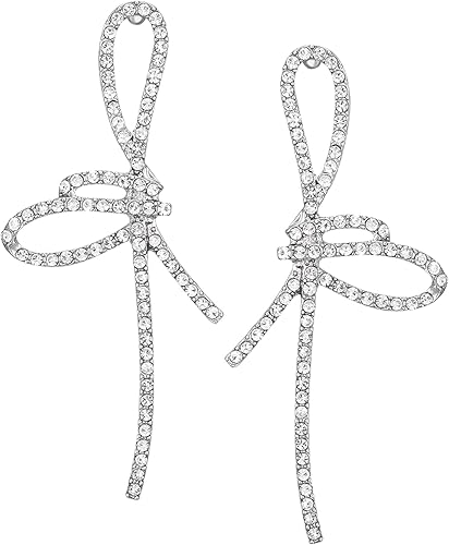 SWEETV Rhinestones Earrings Dangling for Women, Silver Cryst