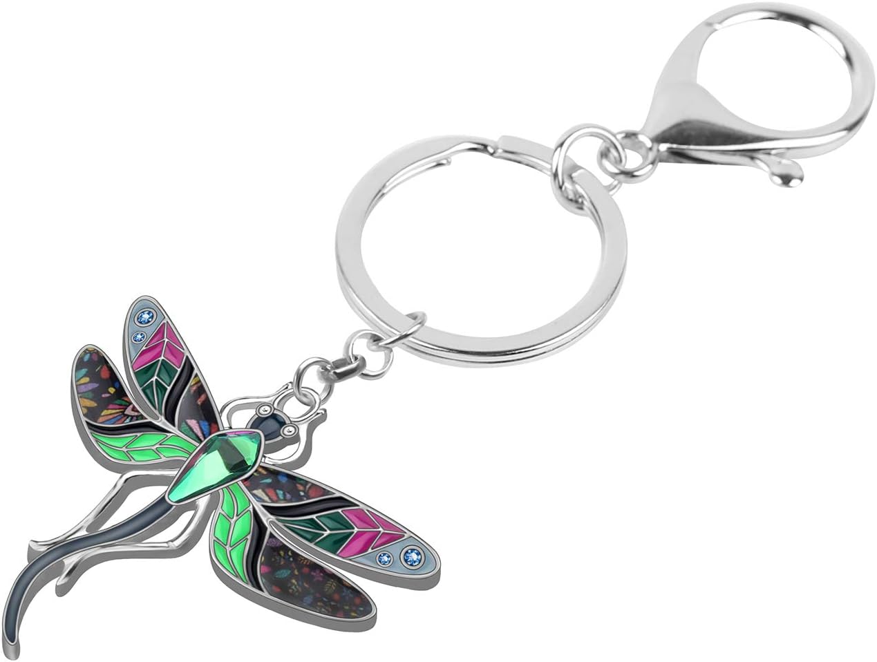 BONSNY Enamel Alloy Rhinestone Floral Dragonfly Keychains Gifts for Women Key Car Purse Bags Charms Nature Design - Image 3