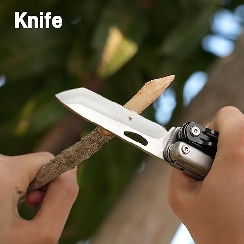 Miniatura 8 de Teslong Tijeras multiherramienta 5 en 1 EDC con destornilladores, diseño desmontable 440A, cuchillo de bolsillo inoxidable, rompevanas, equipo