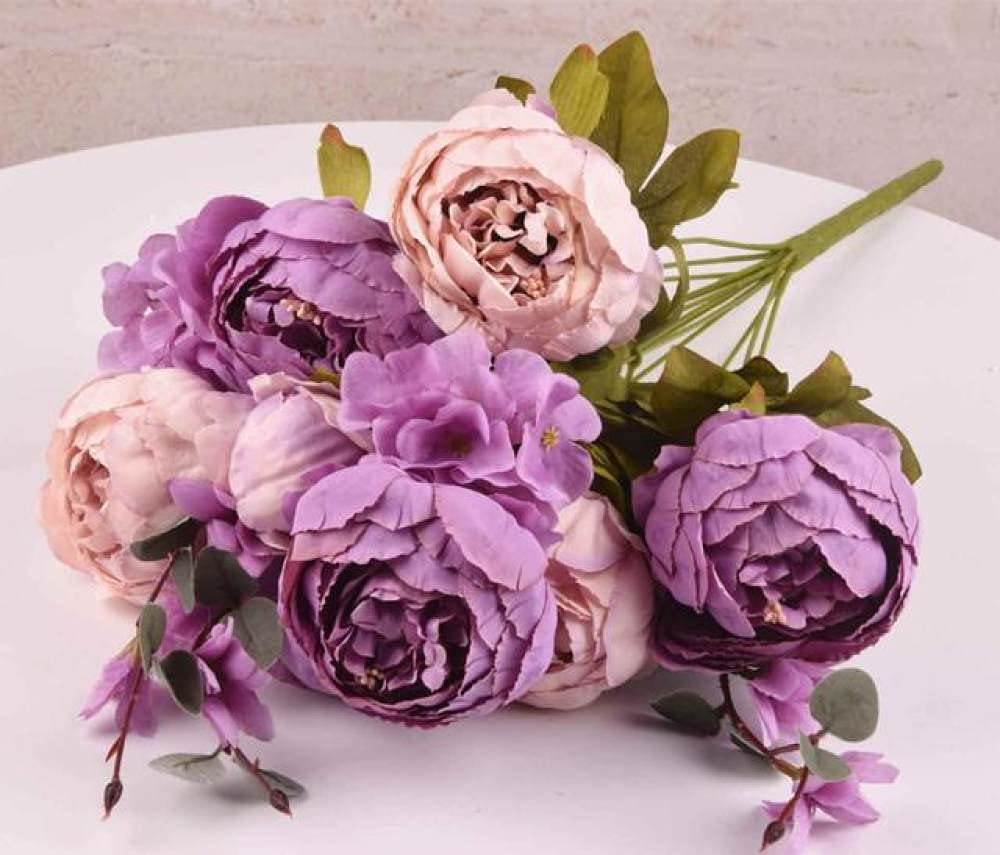 Pivoine artificielle violette et fausse fleur en soie pour decoration mariage et maison