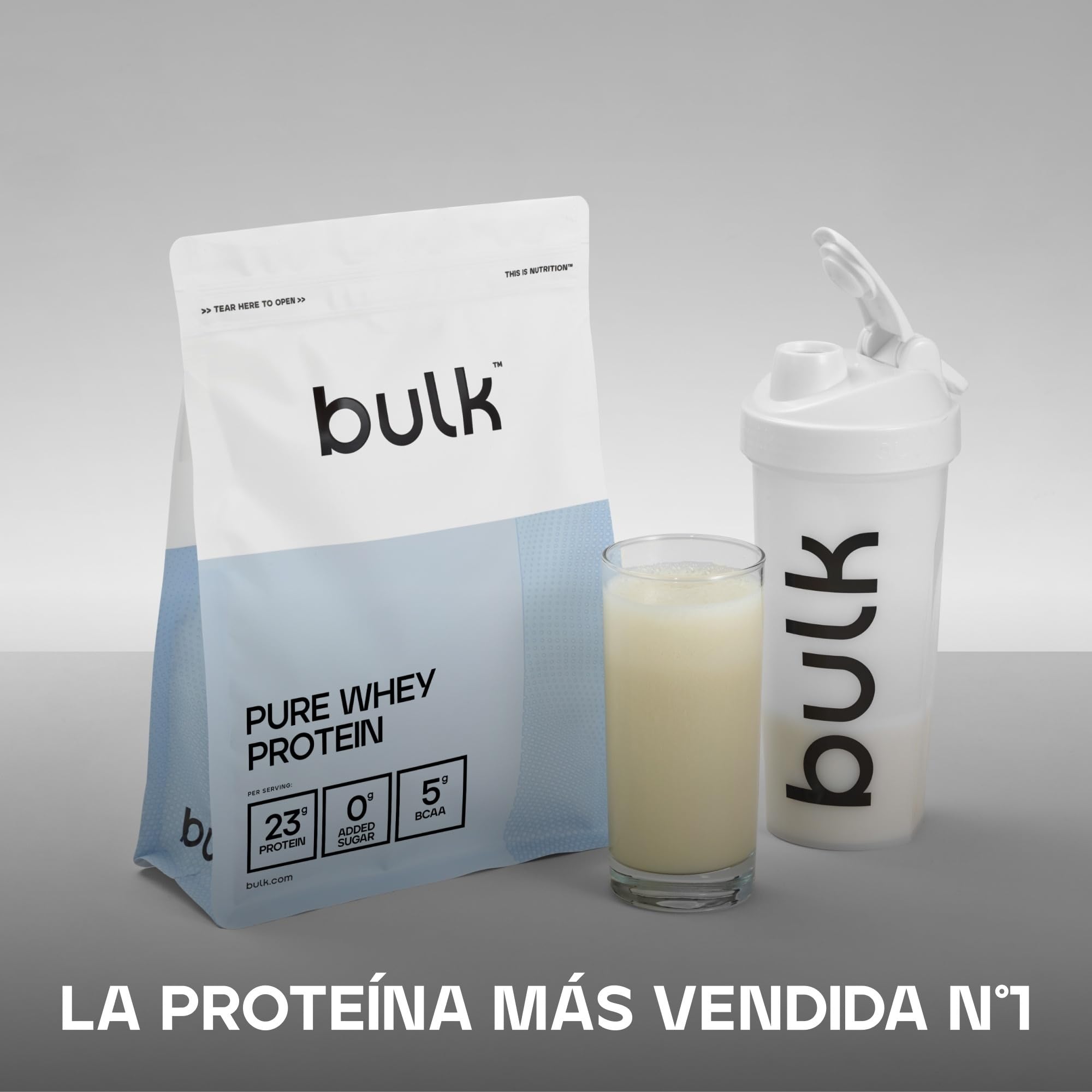 Bulk Pure Whey Proteína en Polvo, Vanilla, 23g Proteína y 5g BCAA por ración, Batido de Whey Concentrado, Bajo en azúcar, Favorece el crecimiento y la recuperación muscular, 1kg