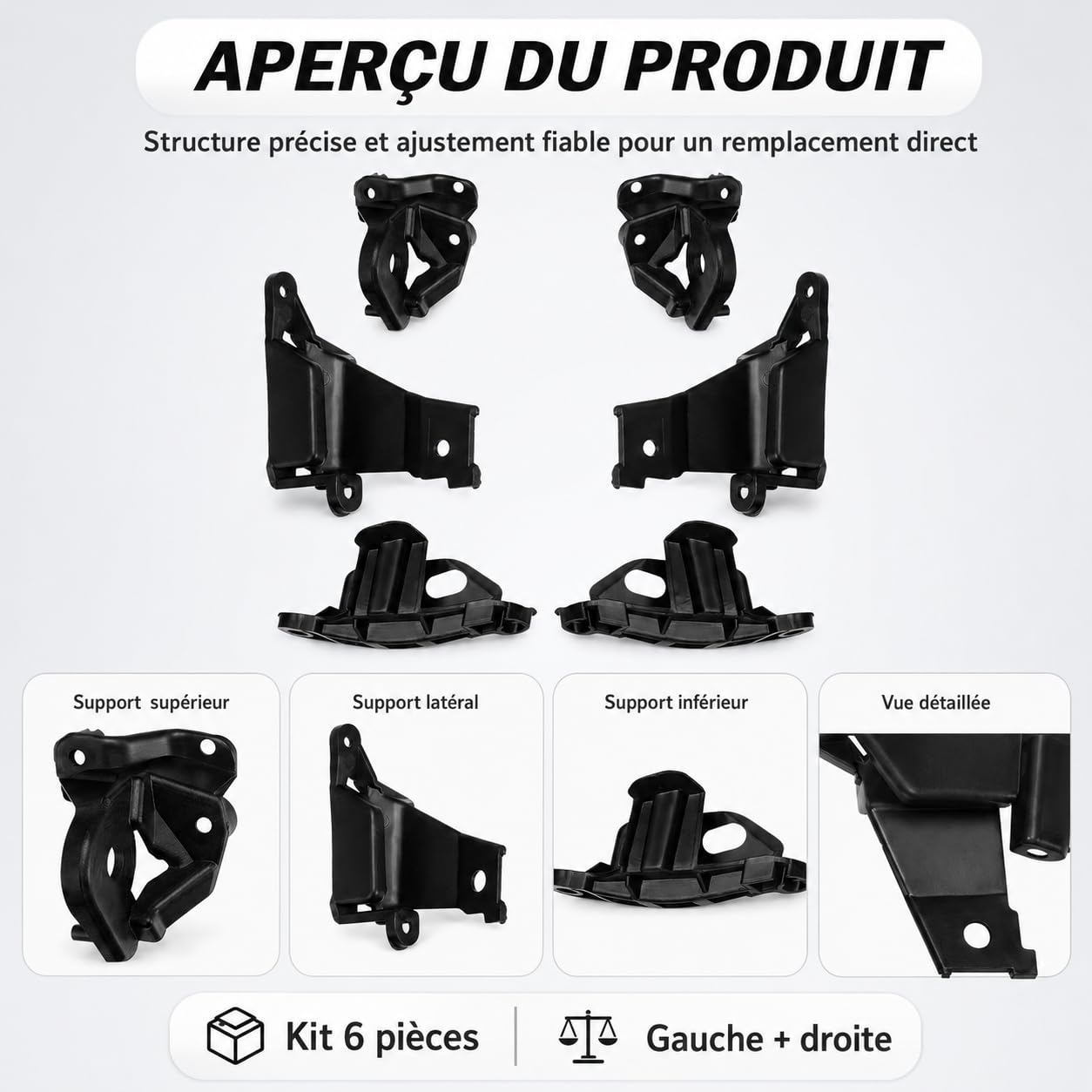 Kit de Réparation Support de Phare Avant Gauche et Droit 6212.E3 6212.E4 Compatible avec Peugeot 308 2008-2013 408 2010-2014, Supports Fixation Optique de Phare avec Vis et Rondelles