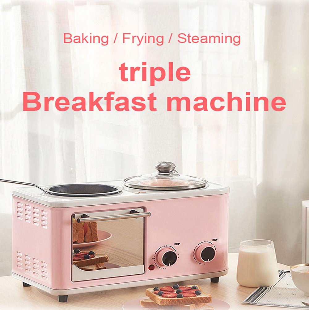 Mini Macchina Elettrica per La Colazione, Domestico 3 in 1 Macchina Prima Colazione, Mini Forno del Pane Forno per La Pizza Padella Tempo E Temperatura Regolabili,Blue