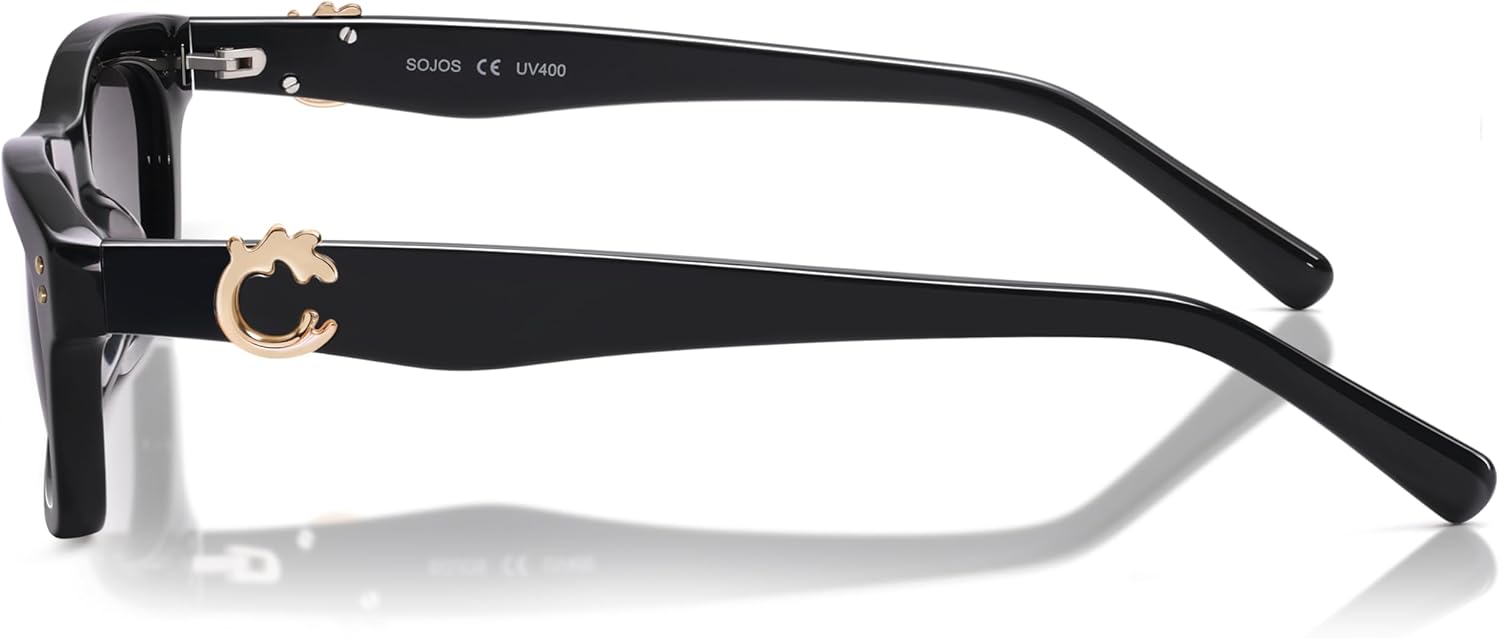 SOJOS Narrow Rectangle Sunglasses for Women, Polarized UV400 Acetate Frame, Retro Classic with Coral Accent, Lace Coral - Image 6