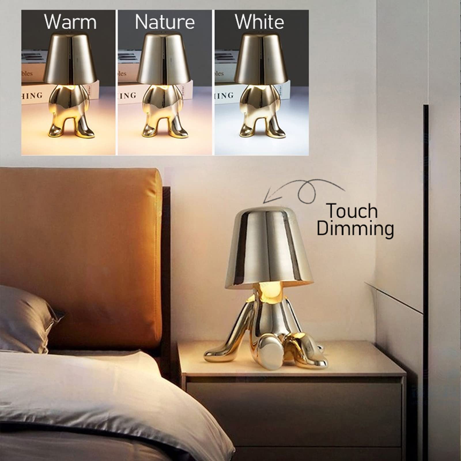 Schreibtischlampe Mit Touch, 3-Farben Stufenlos Dimmbare Augenschutz-Nachttischlampen, Tragbare USB-Wiederaufladbare Nachtlicht Für Küche Haushalt & Wohnen (B)