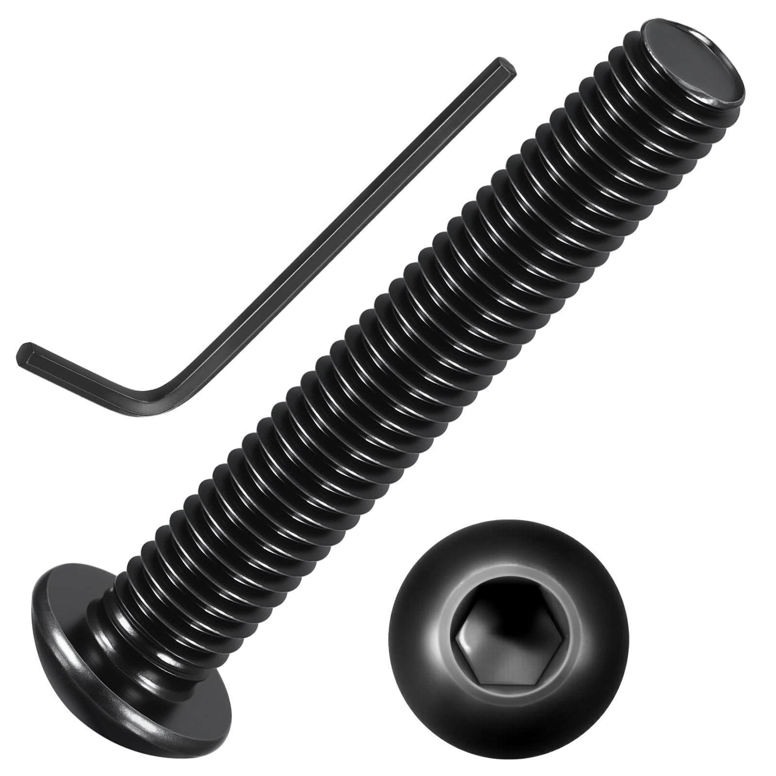 Kozelo 20pcs Button Head Socket Cap Screws - [M8-1.25x45mm] Zinc-Nickel Coated Good for Automotive, Marine & Outdoor Use Road Bicycle, Mountain Bike, Motorcycle - Alloy Steel - Black