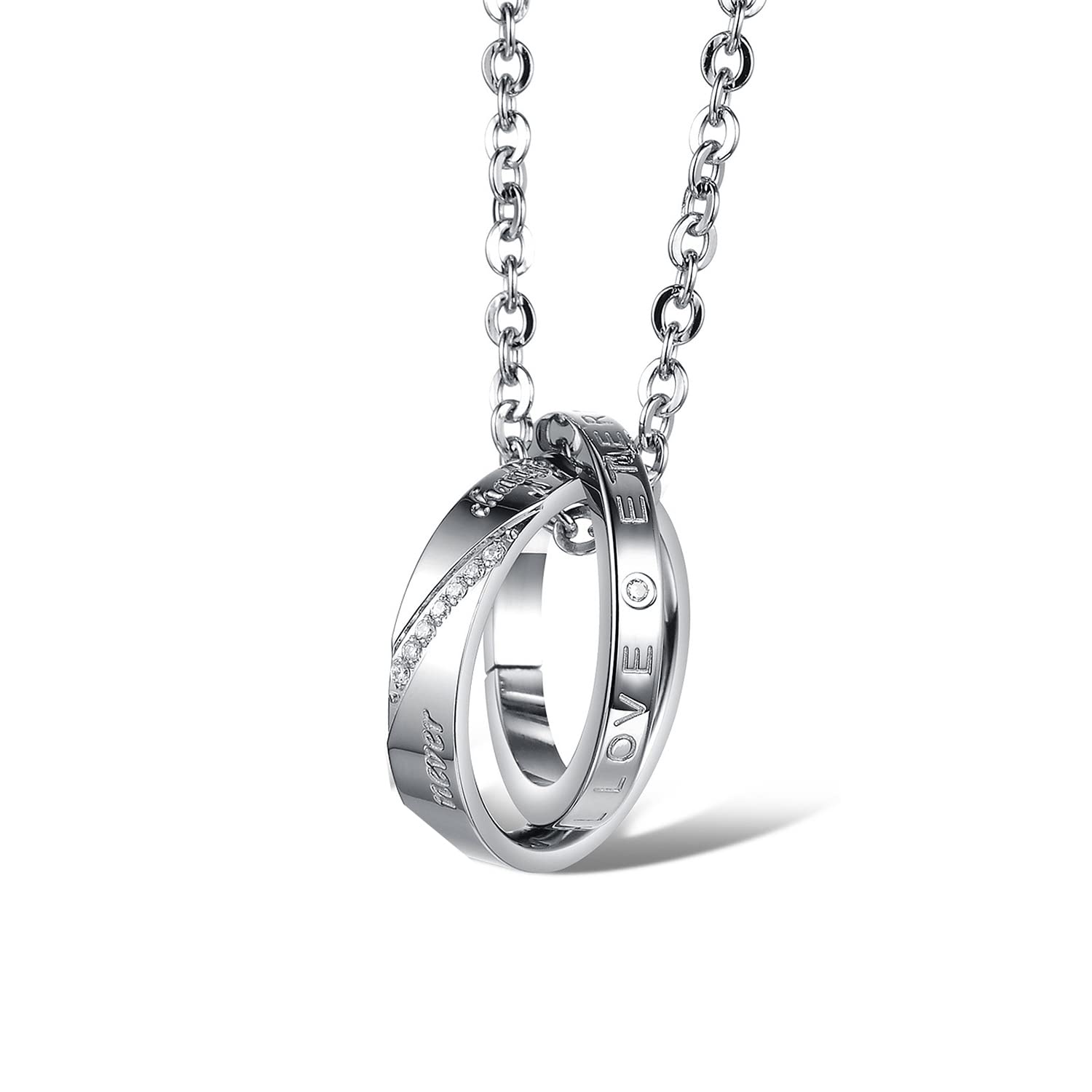ESNY Collar Personalizado para Parejas, Collar con Colgante De Doble Anillo para Parejas a Juego con Ella, Colgante De Promesa De Amor Eterno Women