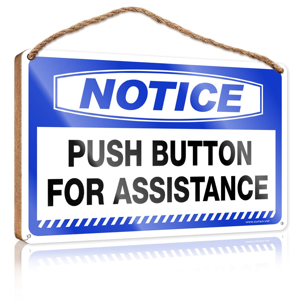 FZFN Holiday Porch Sign Notice Push Button For Assistance Wooden Sign House Decor Clearance Funny Office Signs(15X28CM)