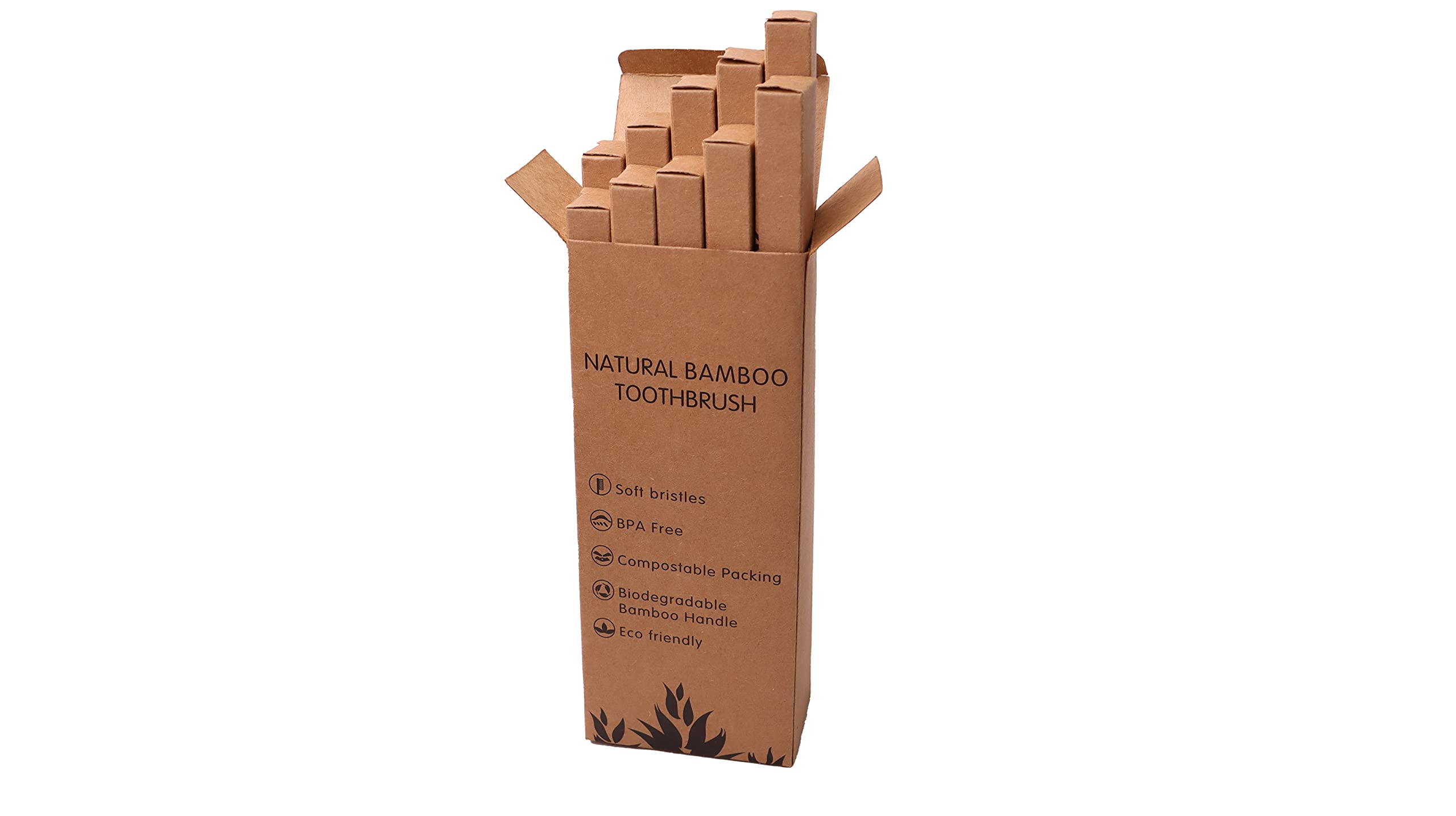 DIVCHI Confezione da 10 spazzolini da Denti in bambù, spazzolini da Denti in Legno, biodegradabili, ecologici, Vegani, Naturali, organici, in Carbone di bambù