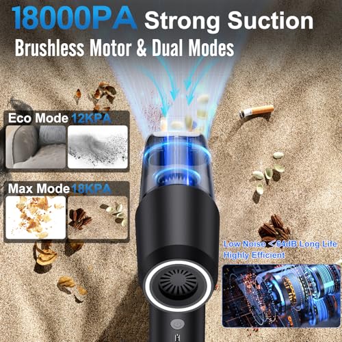 Image of Fanisic Car Vacuum Handheld Vacuum Cleaner /Air Duster, 18000PA Strong Suction with Brushless Motor, Rechargeable Dust Buster /Hand Pump Low Noise for Car Detailing Home Office Cleaning
