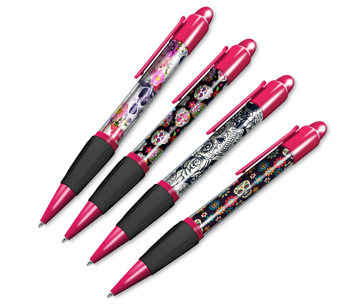 DV DESIGN Set of 4 Sugar Skulls Pink Ballpoint Pens