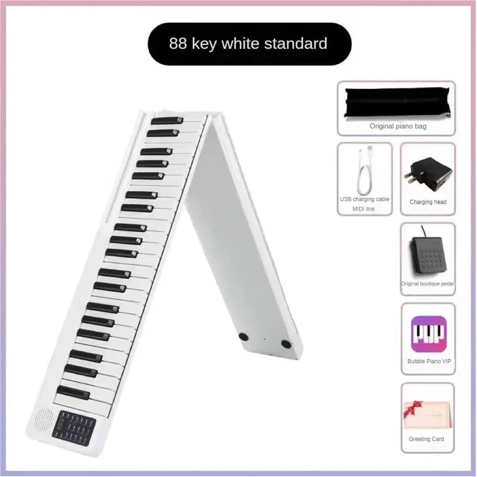 Profesjonalne Pianino Elektroniczne Pianino Elektroniczne 88 Klawiszy Składane Przenośne Dla Początkujących Do Nauki Gry Na Instrumencie Muzycznym(White)