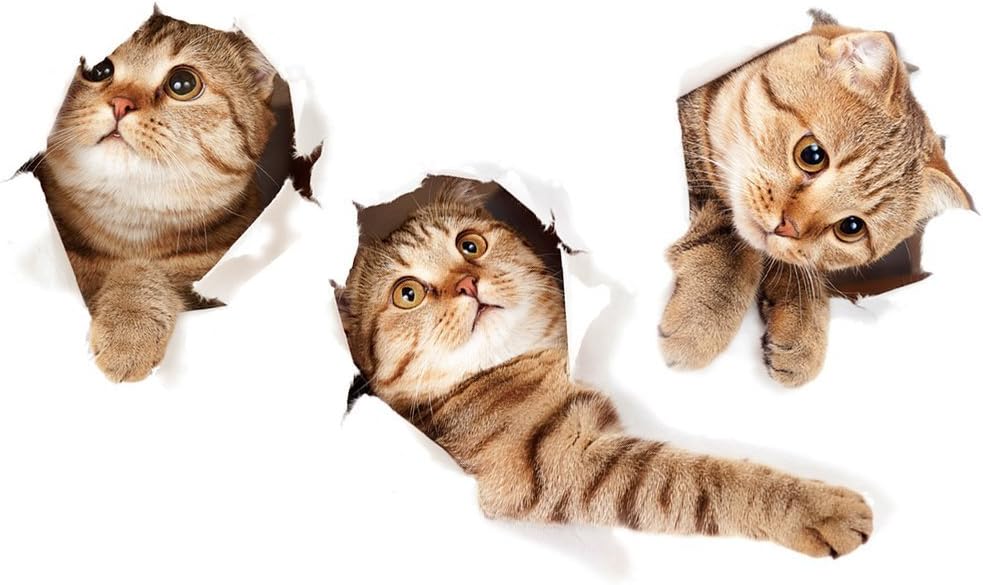 LXMAO Wall Stickers, 3D Stickers Animals Vivid Cat Stickers Removal Wall Decals Wallpaper for Kids Rooms, Living Room, Bedroom, Kitchen, Toilet, 15.7 x 28.7in