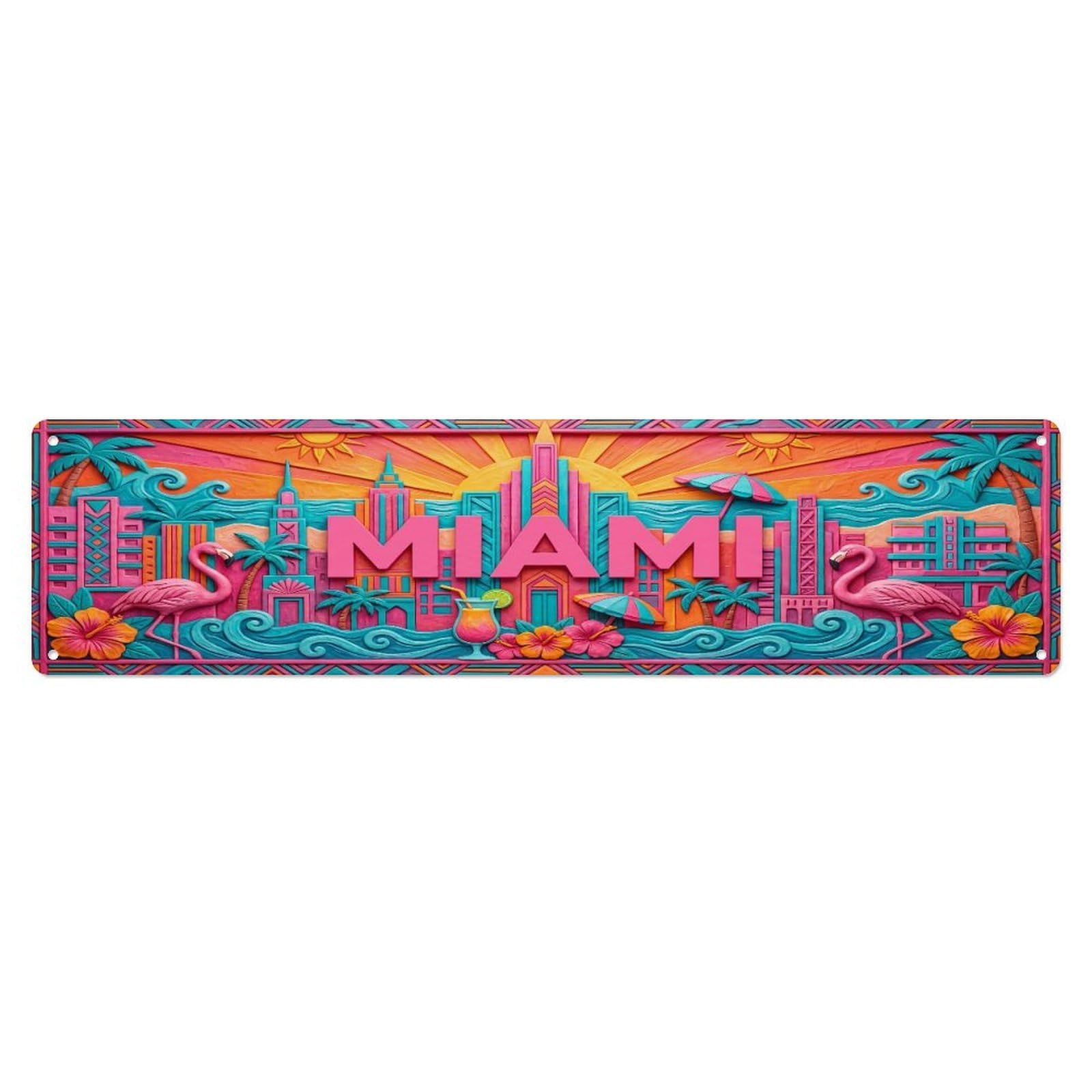 Xanthor Style Metal Tin Sign Vintage Miami Usa Flag Pattern