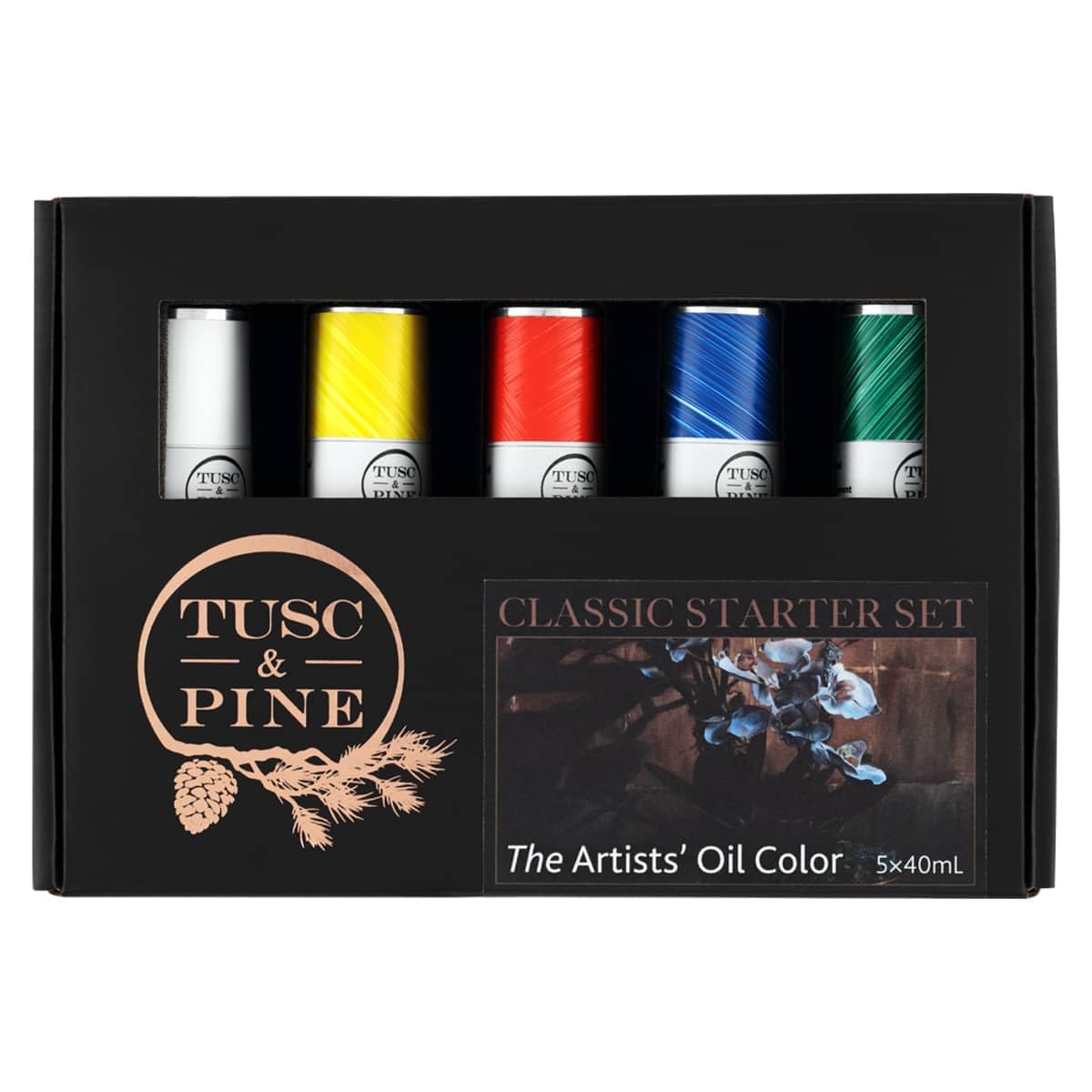 Tusc & Pine Pintura al óleo para artistas, juego de 5 unidades, colores clásicos, consistencia rica y cremosa, carga máxima de pigmento, pintura al óleo molida de lote pequeño desarrollada para