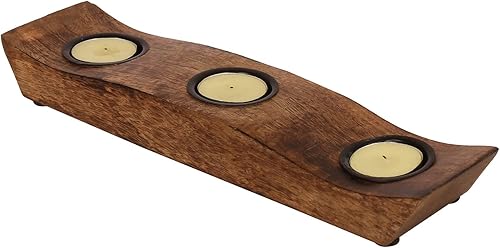 Miniatura 2 de eTroves Juego de portavelas de madera, portavelas votivas de madera de mango con diseño de barco de madera de mango, portavelas de madera