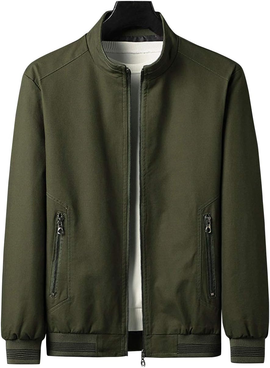 ebossy Men's Stand Collar Lightweight Cotton Baseball Bomber Jacket with Zip Pockets
