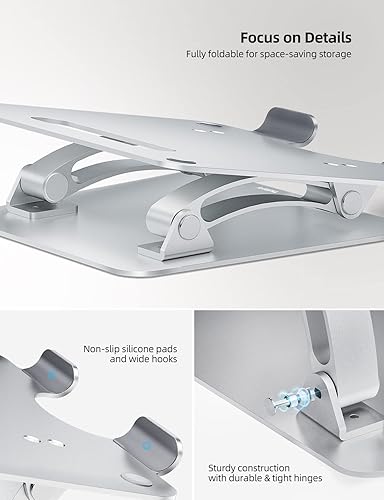 Miniatura 9 de Nulaxy Soporte para teléfono C1 y soporte ajustable para laptop, elevador ergonómico para laptop con ventilación térmica, soporte de aluminio para