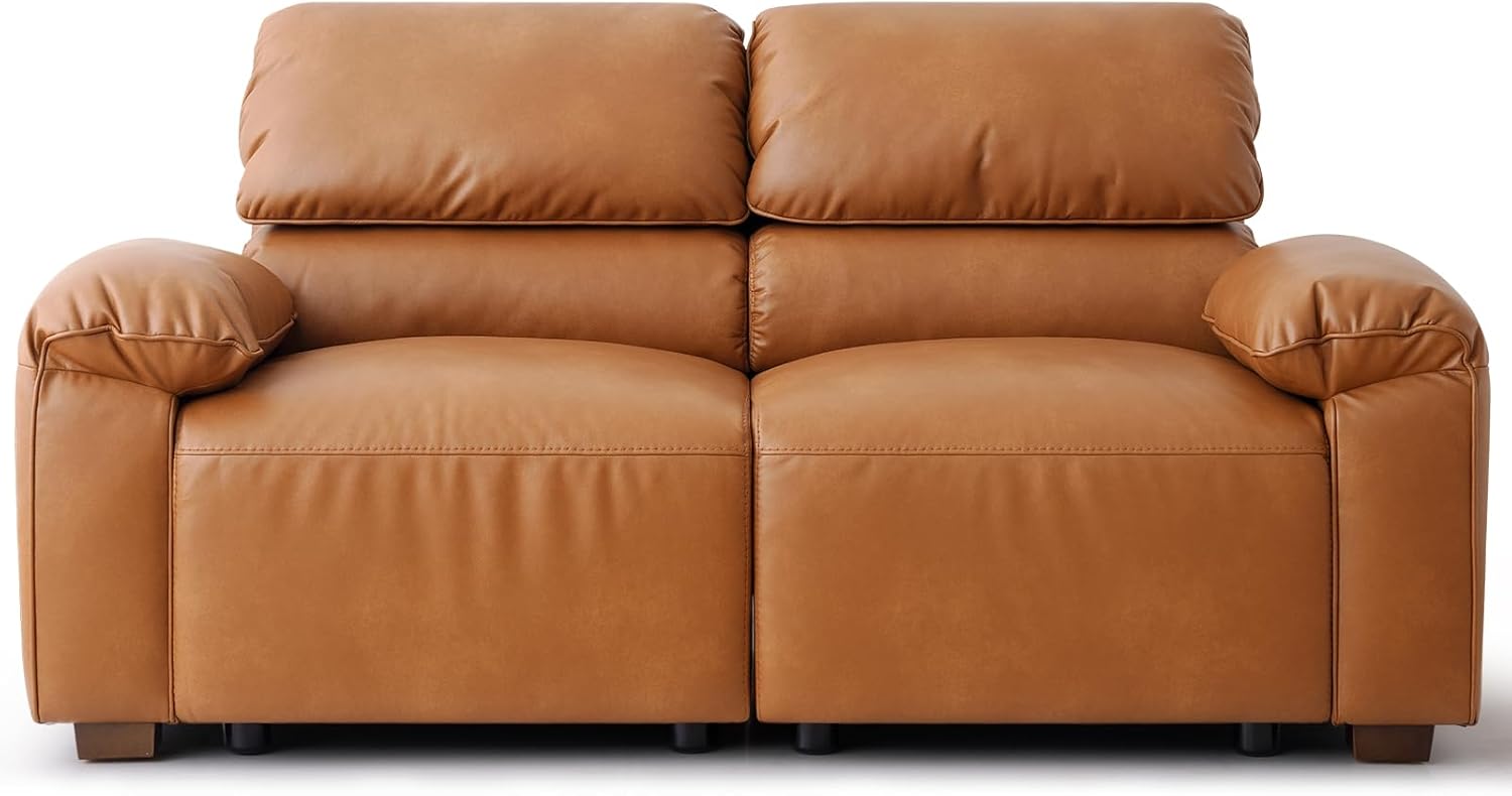 2-Peice PU Faux Leather Sofa Set, 5 Seats Couch, with Deep Seats,Wide Arm,and Wood Legs, 3 Seater & Loveseat for Living Room, Mid-Century Modular Modern Oversized Couch Set, (Brown,3+2)