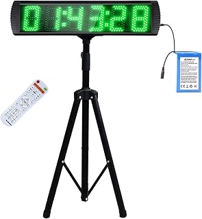 Large LED Display Digital Race Timer with Battery,Function-Countdown/Up/Time Clock, Remote Control, Tripod Stand and Adjustable Brightness for Sports Events, Races, Meetings, Presentations