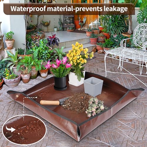 Image of 26.8 inchX26.8 inch Repotting Mat for House Plants Transplanting Control Mess, Foldable Waterproof Gardening Tray Mat Gardening Gifts for Plant Lovers