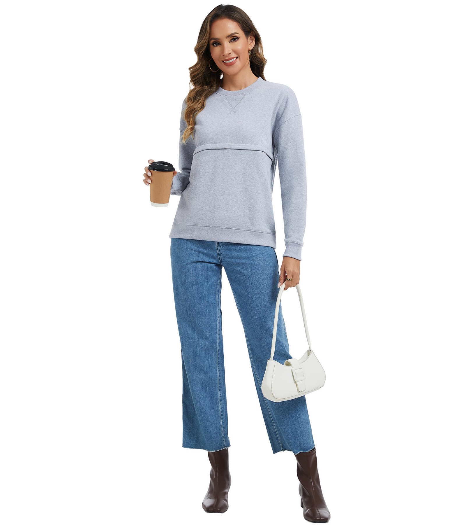 Sosolism Damen Stillshirt Baumwolle Reißverschluss Stillpullover