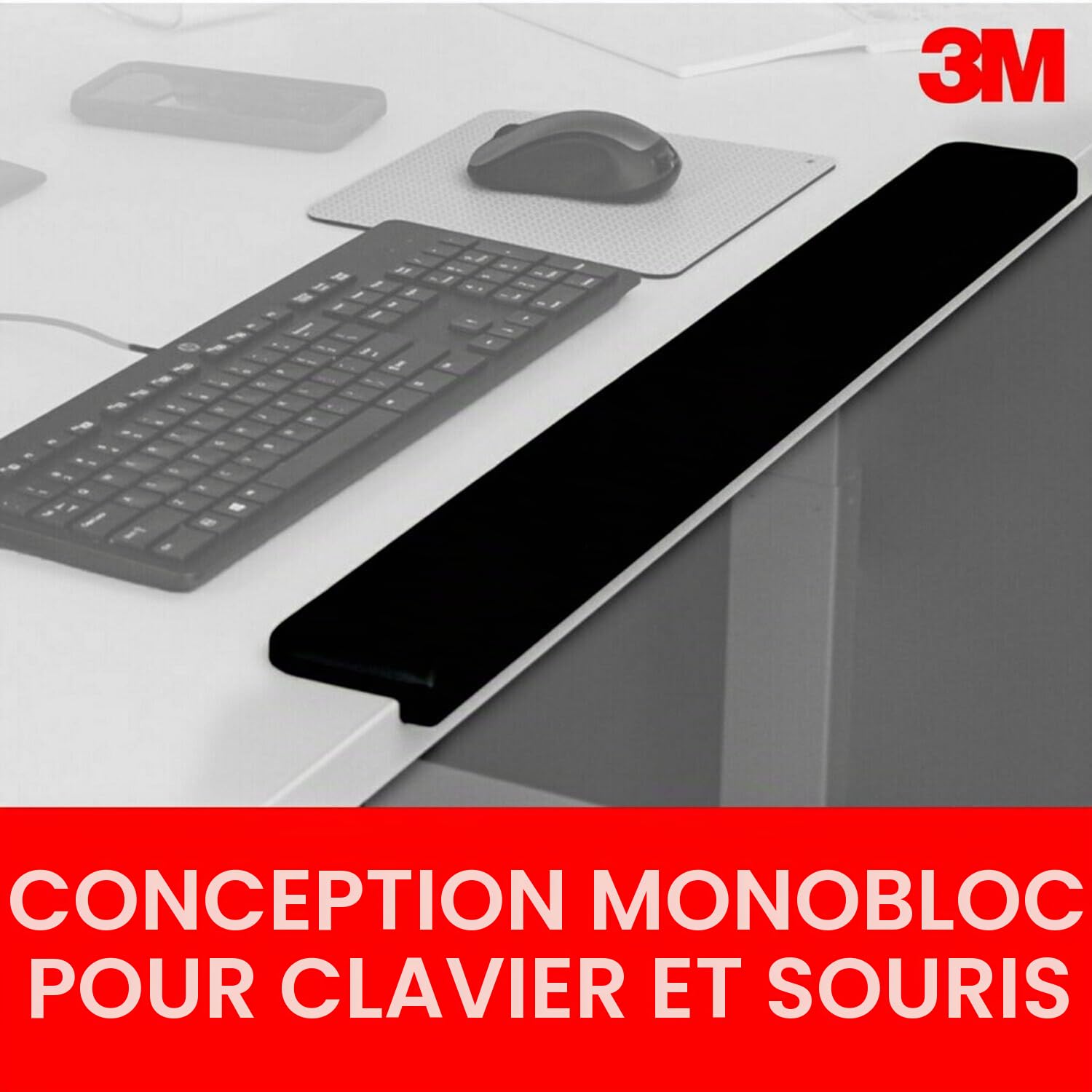 3M WR200B Repose-poignet en gel pour bureau debout pour différentes positions de travail Noir 76,5 x 2,5 x 8,3 cm