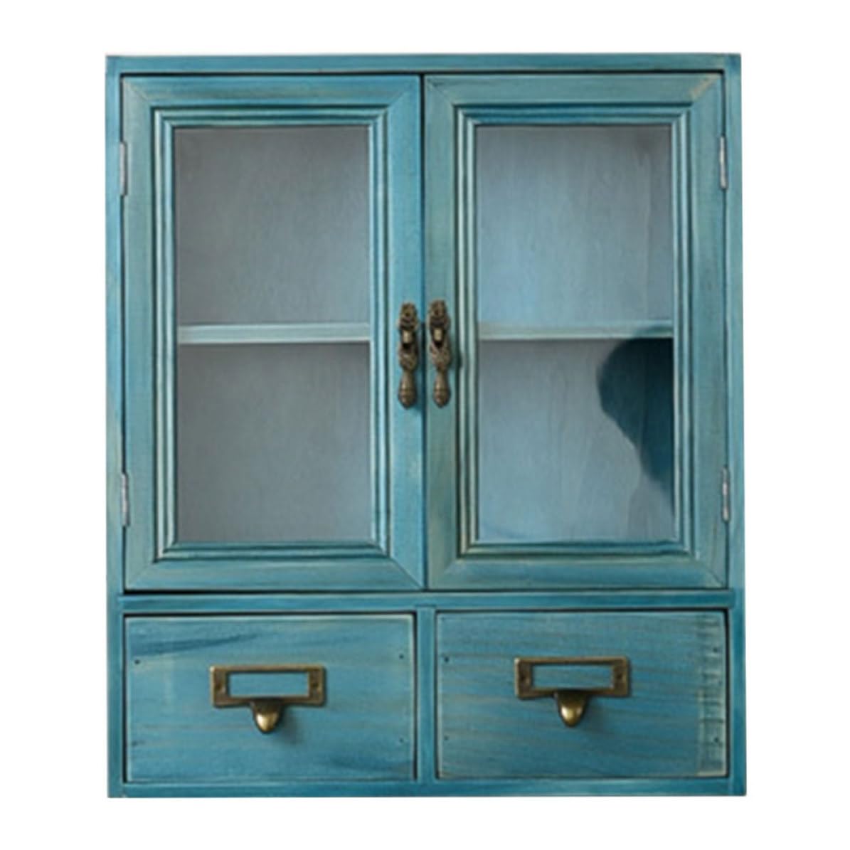 SOIMISS Armoire de Rangement Cosmétique Rétro en Bois, Tiroirs Multi-niveaux, Bleu, Verre et Fer, Grand Espace de Rangement, Tri et Organisation, pour Maquillage et Bureau à Domicile