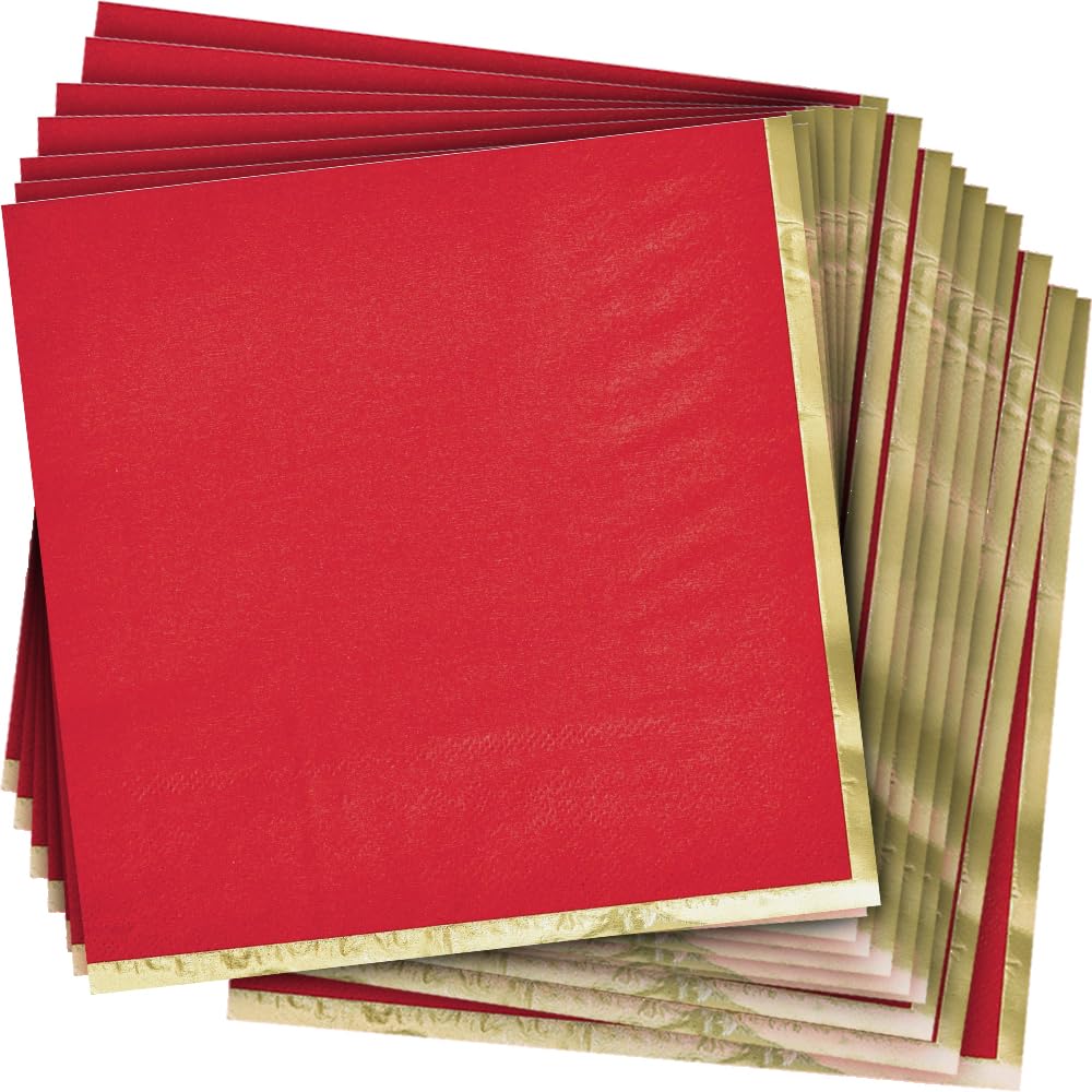 Papierservietten, 2-lagig, mit Heißstempel, 16,5 x 16,5 cm, 16 Stück, hochwertige und saugfähige Servietten, perfekt für Partys und Themenveranstaltungen, Apfelrot