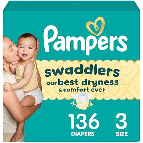 Pampers Swaddlers Diapers, Size 3 (13-26 lbs), 136 Count, Absorbent, Keeps Baby Dry and Comfortable, Skin Safe Disposable Baby Diaper (Packaging May Vary) - Size 3 - 136
