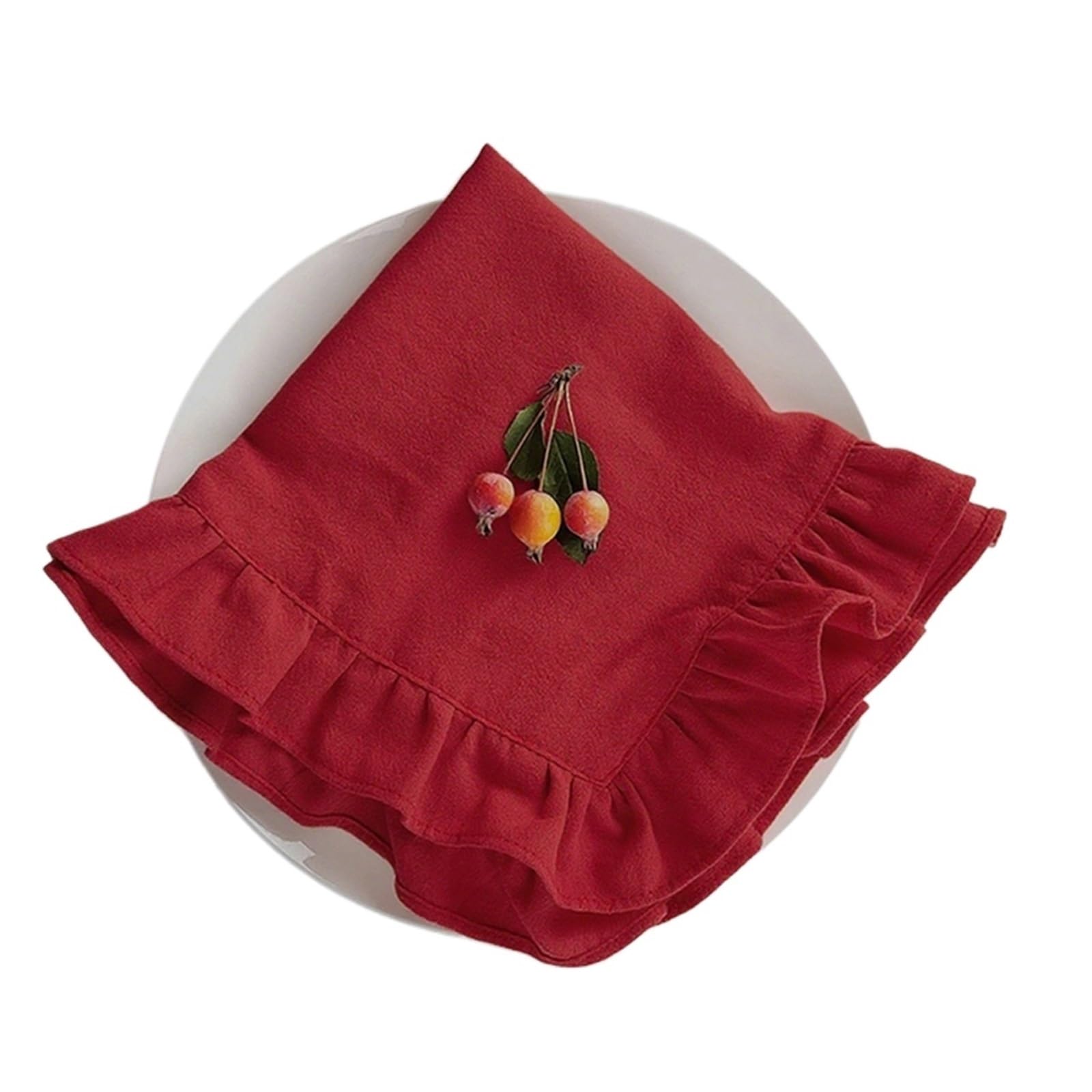Ruffle Placemats Cotton Ruffle Cloth Napkins Set of 6 Dinner Placemat Table Decorations Handcrafted Machine Washable Kitchen Home Decor(Red,6Pcs 45x45cm)