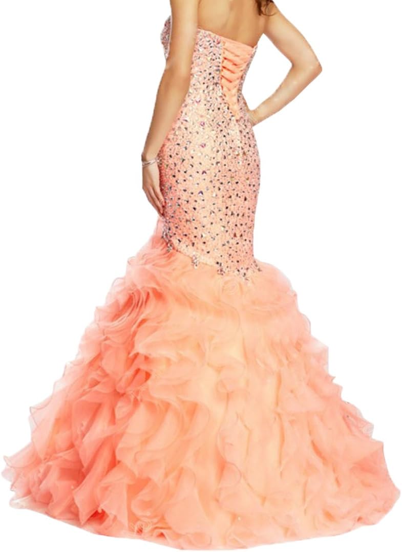 Women's Beaded Sweetheart Lace Up Mermaid Prom Dresses 2016 XC009 Ivory US12
