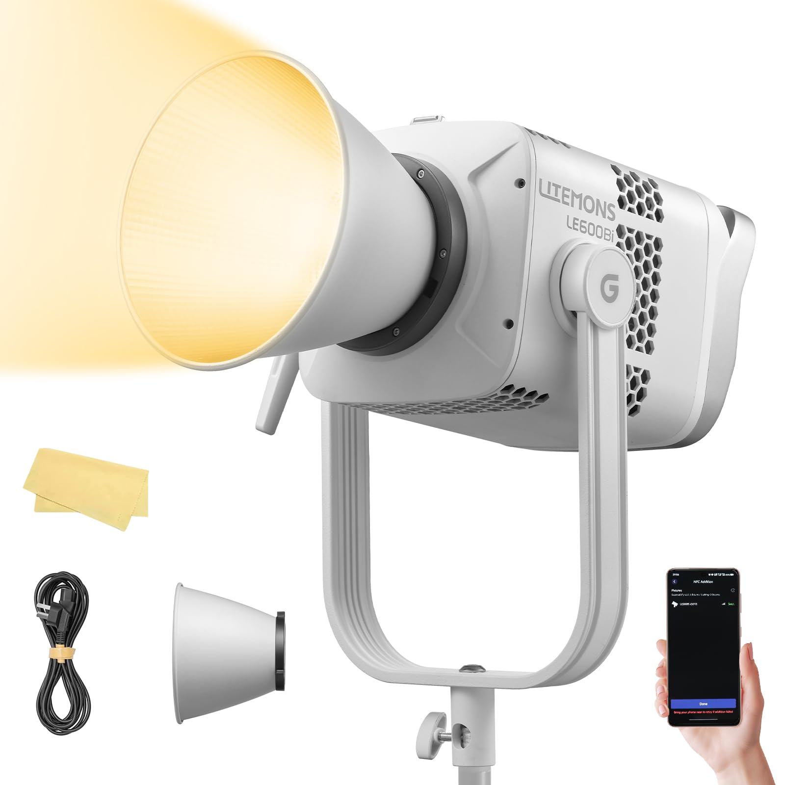 Godox Litemons LE600Bi 610W Bi Color COB LED Video Light, Professional Bowens Mount Studio Continuous Video Light CRI/TLCI 98+ 113000 Lux@1m APP DMX Control Ultra Quiet for Video Recording (White)