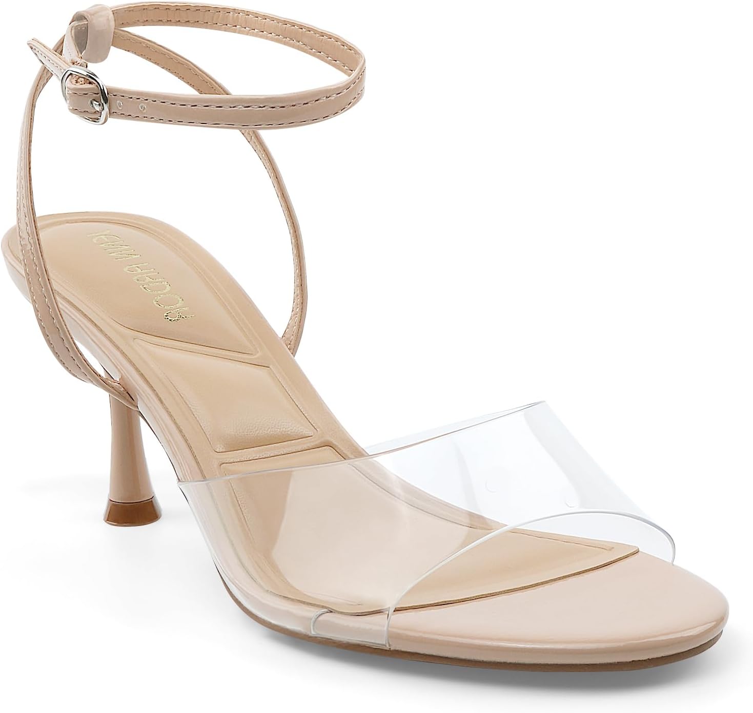 JENN ARDOR Womens Clear Slingback Heels Sandals Ankle Strap 2.7" Kitten Heels Classic Round Toe Dress Shoes for Party Wedding Womens Low Heel Pumps