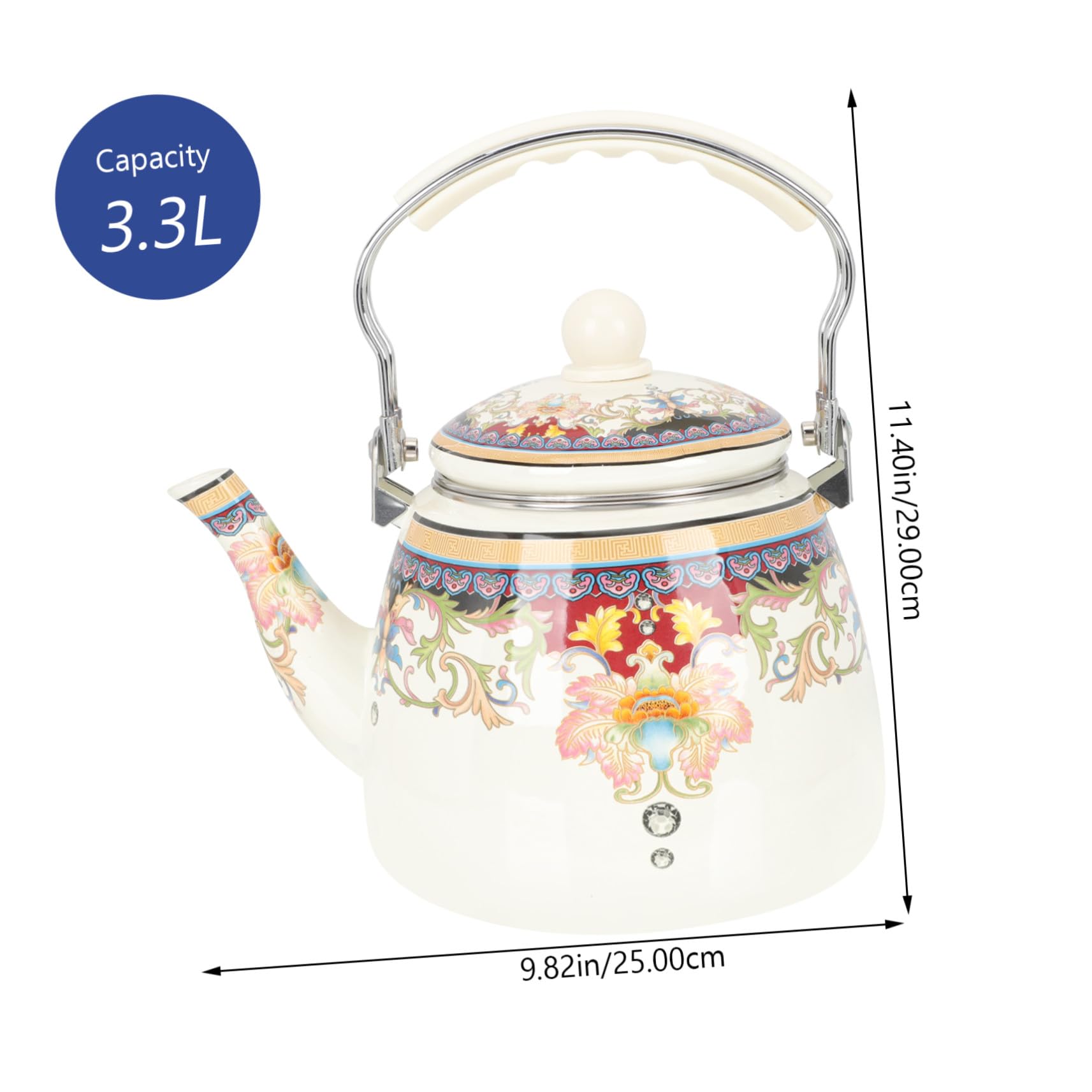 Emaillierte Teekanne 3,3 L aus Dickem Emaille und Edelstahl Vintage Teekessel mit Großem Ausguss für Gasherd und Induktionskochfeld für Tee Liebhaber im Büro und Zuhause