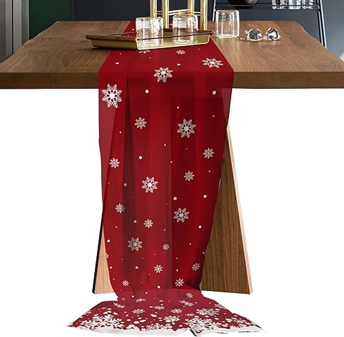 Fantasy Snowflake Chiffon Table Runner 120 Inches Long, Voile Sheer Tulle Runner for Rustic Wedding Reception Bridal Shower Decorations Birthday