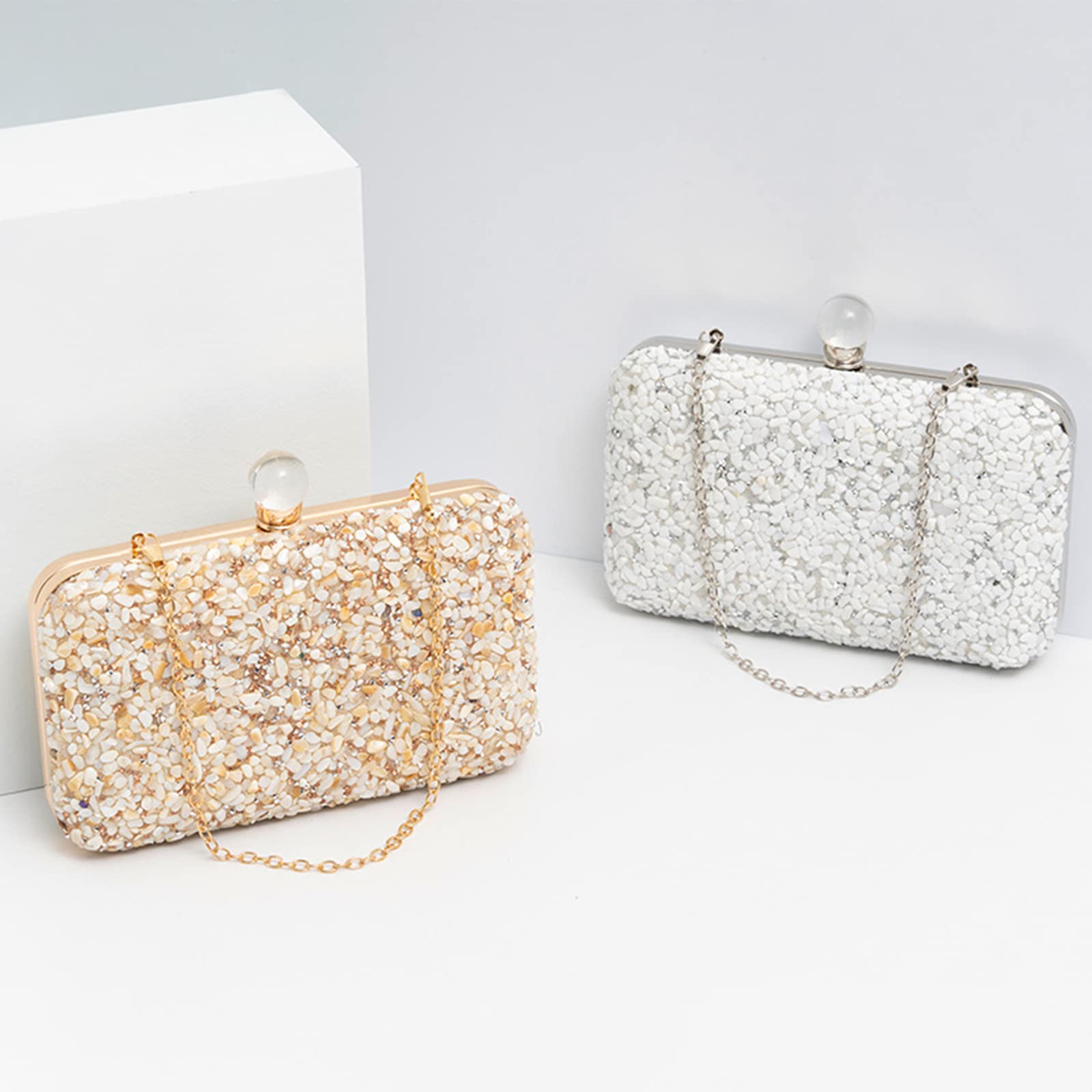 Bolsa de Noche para Mujer Diamantes de Imitación Clutch Bolsos Bandolera con Cadena Bolso de Fiesta Elegante Bolso de Hombro para Fiesta de Graduación Boda Banquete Oro