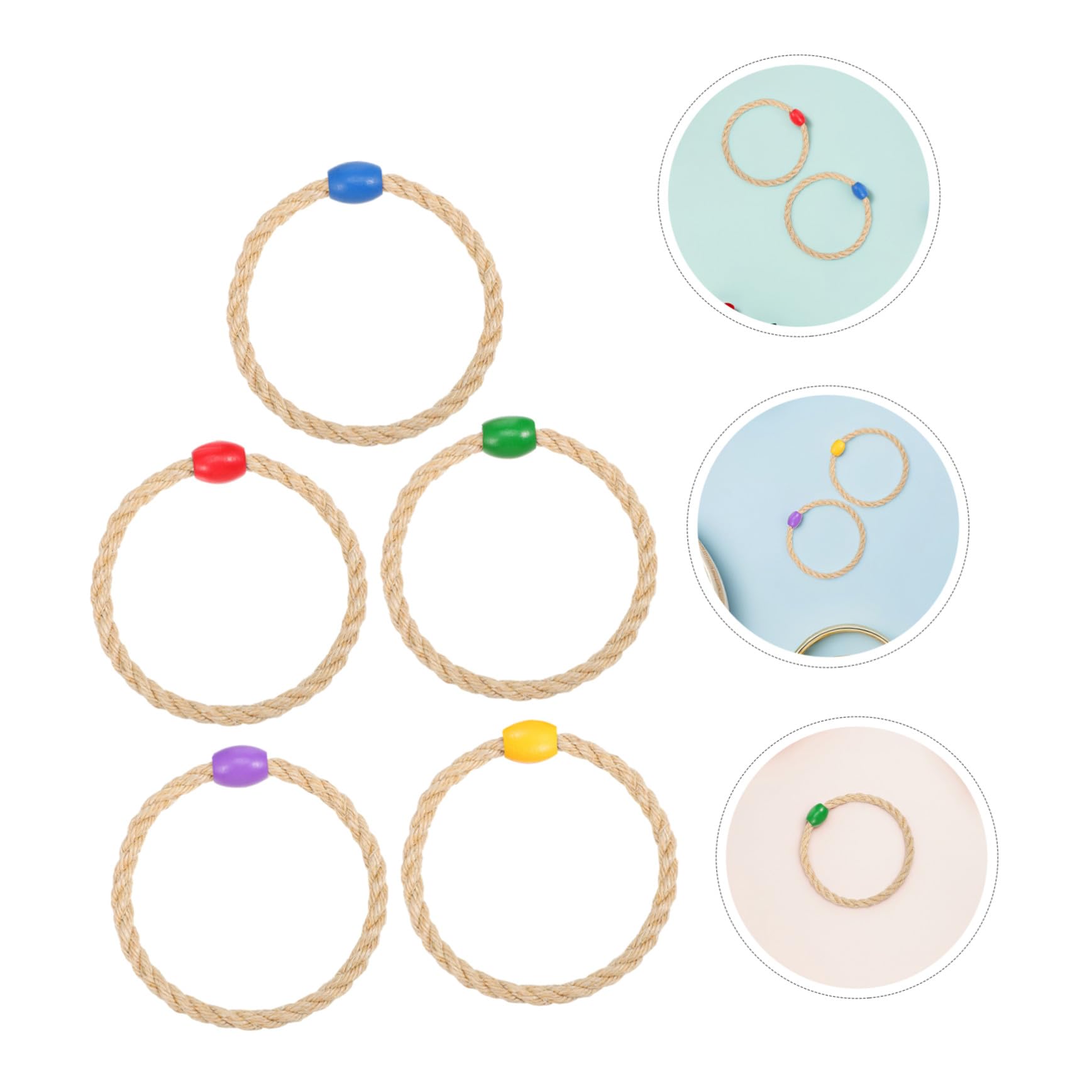HEMOTON 15 Pièces Jeu de Manteau extérieur Jouets de Corde sisal réutilisables Pièces de Lancement d'anneau Jeux d'agilité en Beige