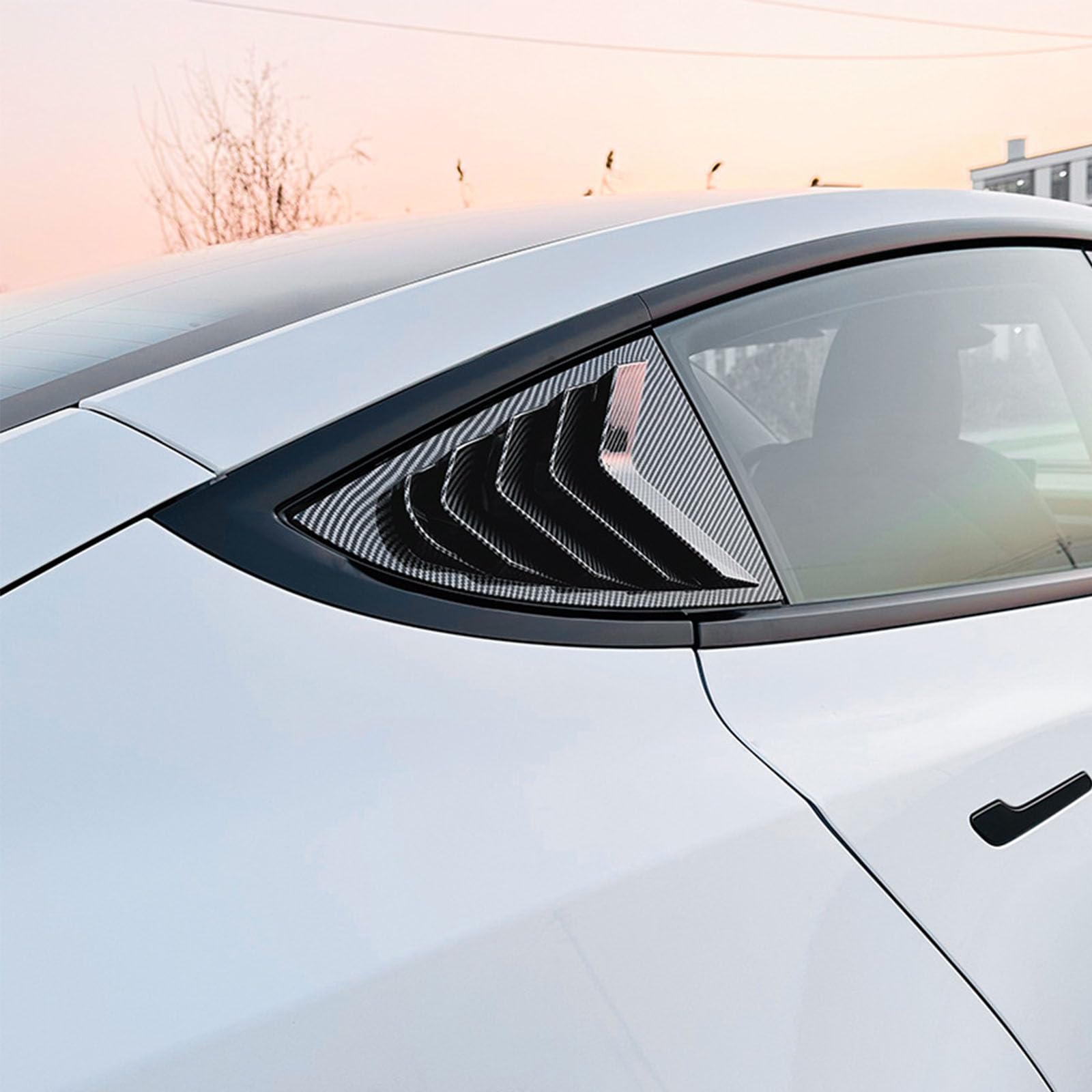 2 sztuki do Tesla Model 3 2024 +, tylne okiennice samochodowe żaluzje boczne, osłony, wykończenia, akcesoria zewnętrzne ABS, B Carbon Fiber Look
