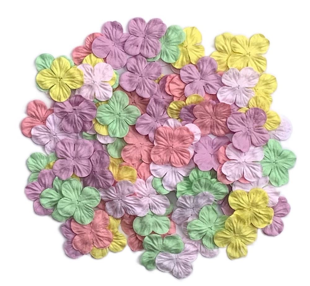 100 Pcs Patch Hydrangeas Flowers 30x30mm Mulberry Paper Flowers Scrapbooking Wedding DIY Craft Supplies Card (Pastel Tone)