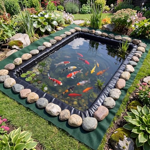 Image of Fanfanwin 10 x 15 ft Pond Liner Underlayment with 10 U-pins, 6oz, Green