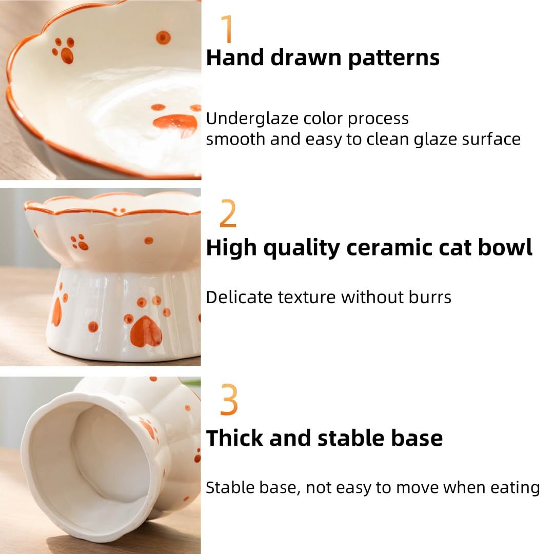 MEETOZ Ceramic Cat Feeder, Elevated Cat Feeding Bowls with Stand Flat mouth Water Bowls - Image 3
