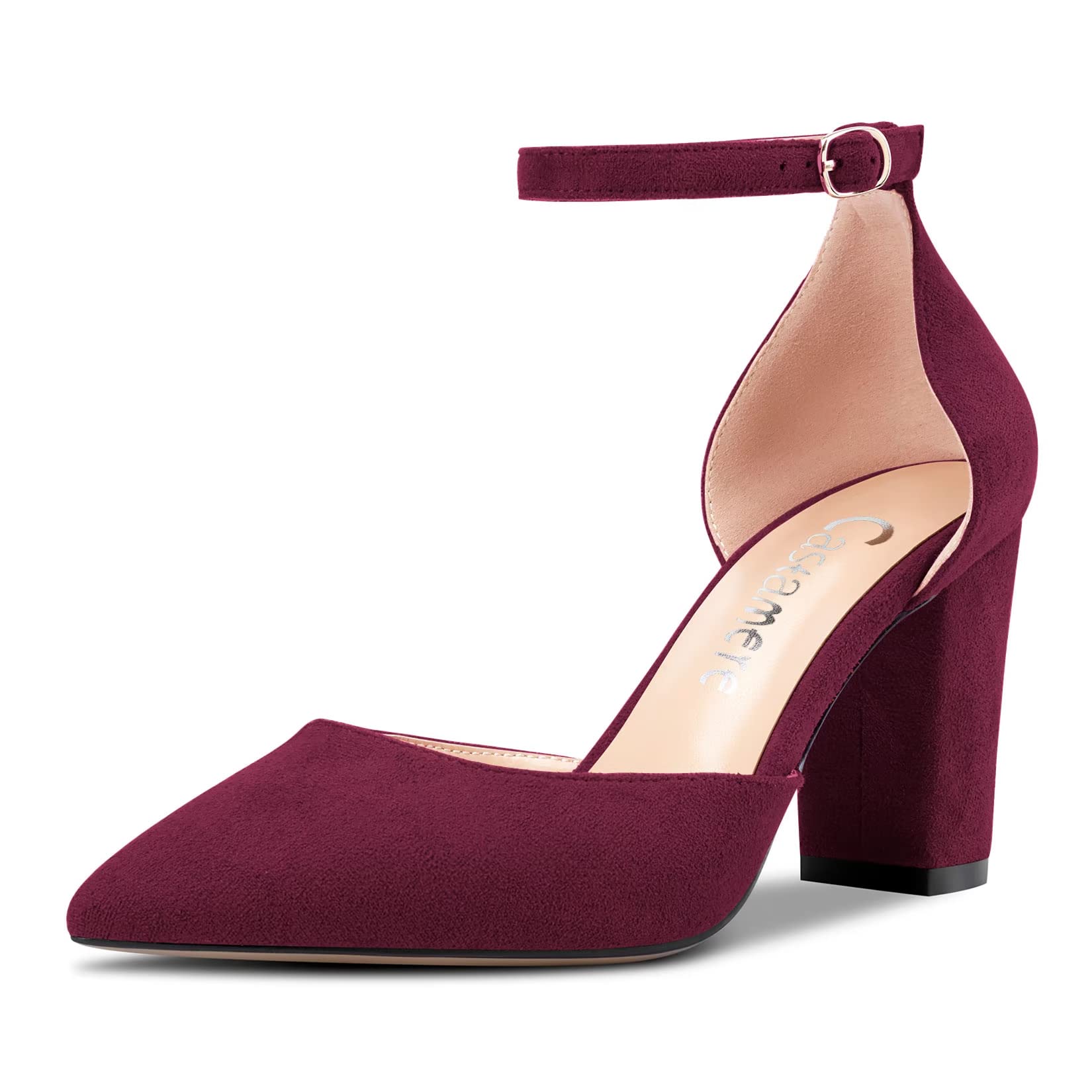 Castamere Mujer Chunky Ancho Alto High Heel Puntiaguada Punta Pumps Correa Tobillo Cierre con Hebilla de Boda Fiesta Sexy 8.5 CM Heels