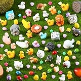 Skylety 100 Pcs Mini Resin Animals Figures Tiny Resin Animals Bulk for Miniatures Fairy Garden Accessories Dollhouse Hide Crafts Aquarium Ornaments Decor DIY Micro Landscape