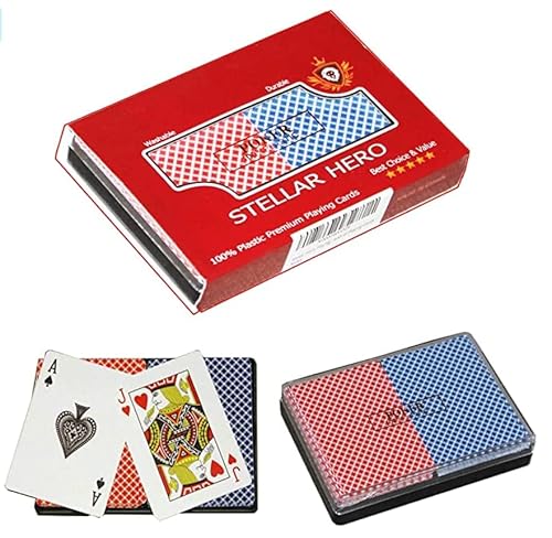 Stellar Hero 100% Plastic Playing Cards, Waterproof Playing Cards, Plastic Poker Cards, Washable Standard Index 52 + 2 Jokers Red & Blue Poker Cards Set, (Deck Of Cards 2 Pack) In A Plastic Case #TOP7